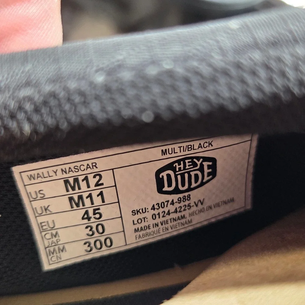 Hey Dude Wally NASCAR Shoes Mens Size 12 Black Ripstop Slip On‎ Loafers NWT